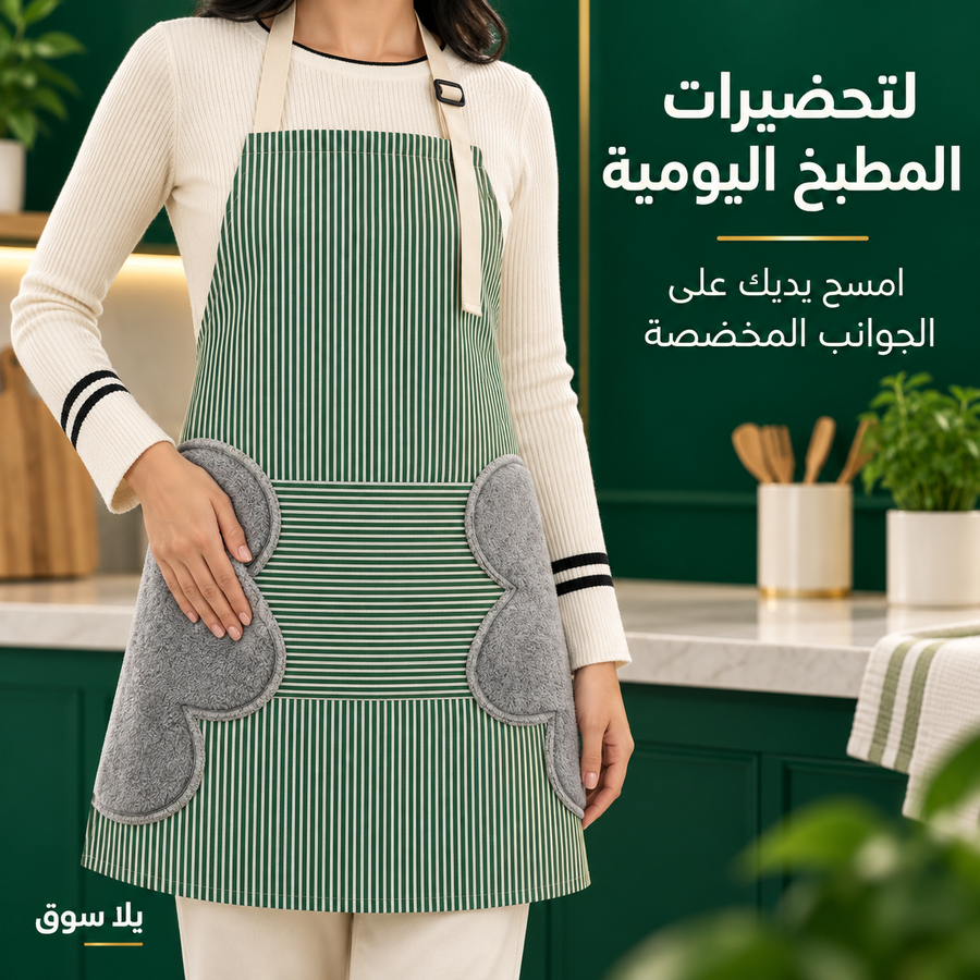 مريلة مطبخ بجيب وجوانب لمسح اليدين
