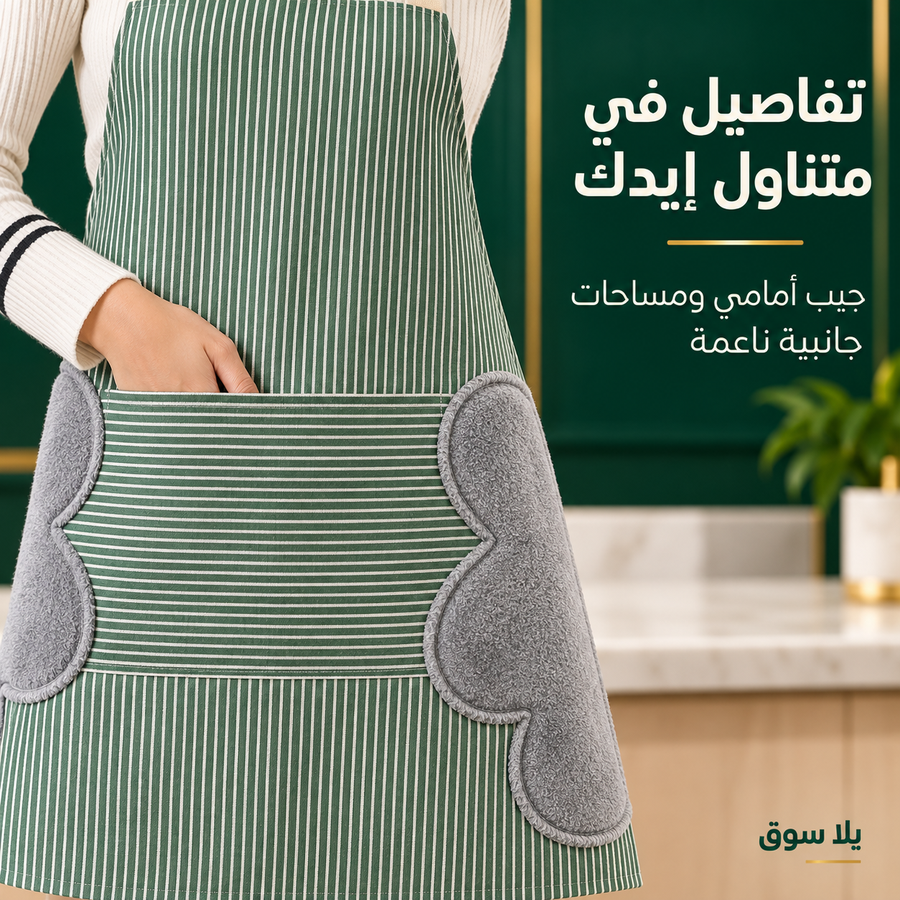 مريلة مطبخ بجيب وجوانب لمسح اليدين