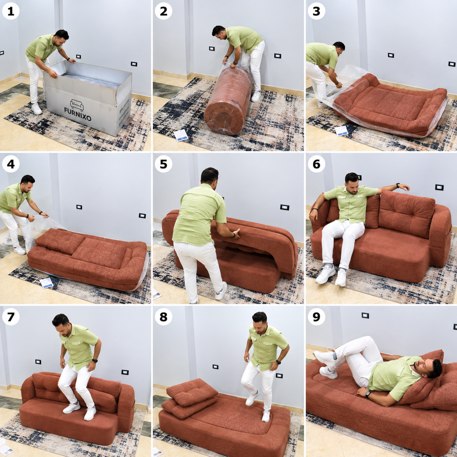فورنكسو - FURNIXO كنبة سرير قابلة للتحويل 2 في 1 – إسفنج مضغوط بدون أخشاب – لون #11- هافان