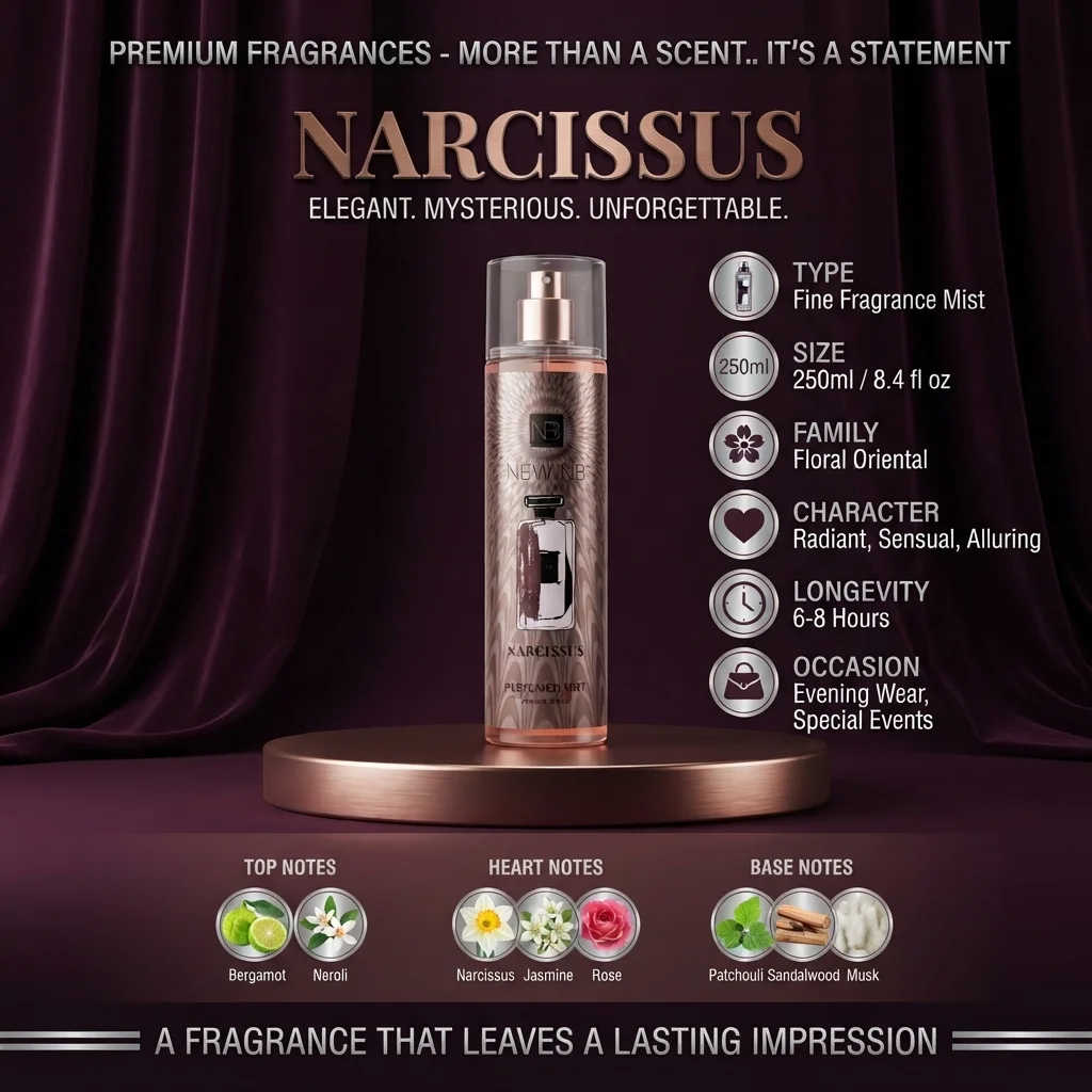 معطر جسم نيوتن بي نارسيسوس الفاخر - 250 مل | متجر إطلالة - NEW NB Narcissus Perfumed Mist - 250ml | ETLALA Boutique