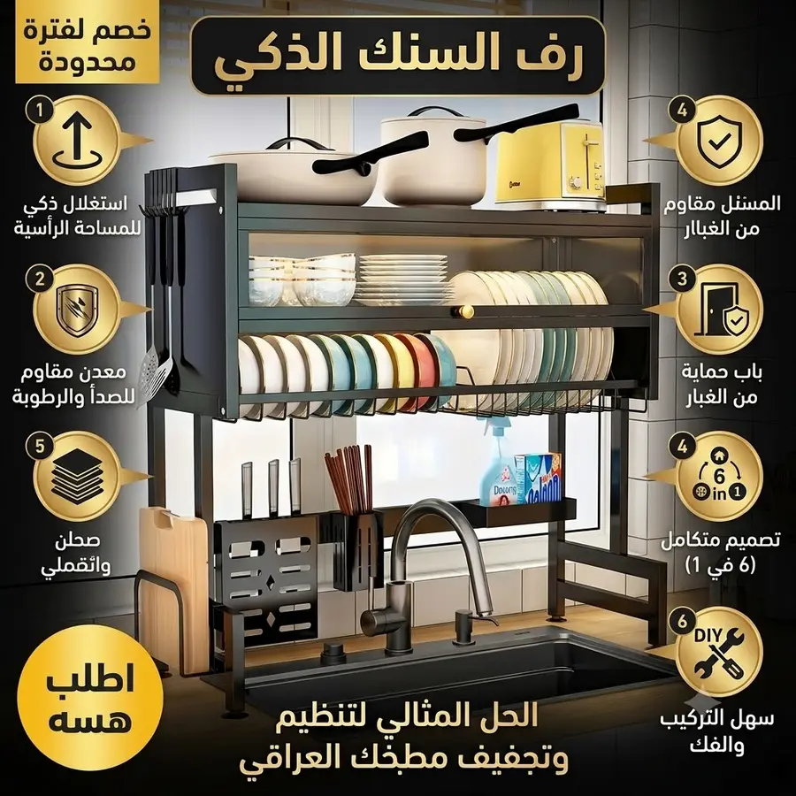 أبعاد وتفاصيل تركيب رف السنك الذكي