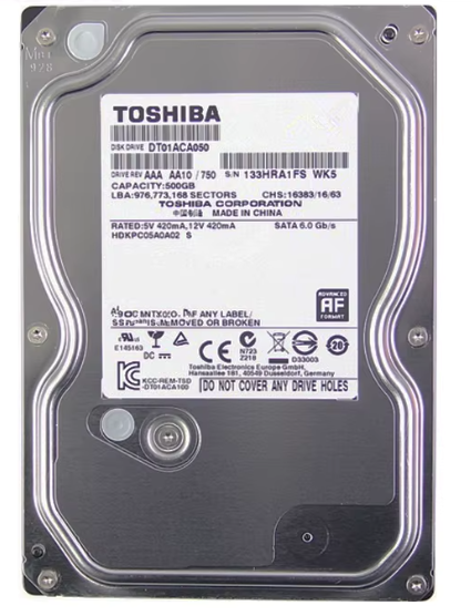 هارد توشيبا Toshiba HDD 500GB – SATA 6Gb/s – 7200RPM – DT01ACA050 مقاس 3.5 انش - هيلث 100%