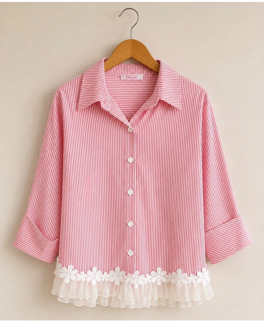Pink & White Striped Ruffle Shirt