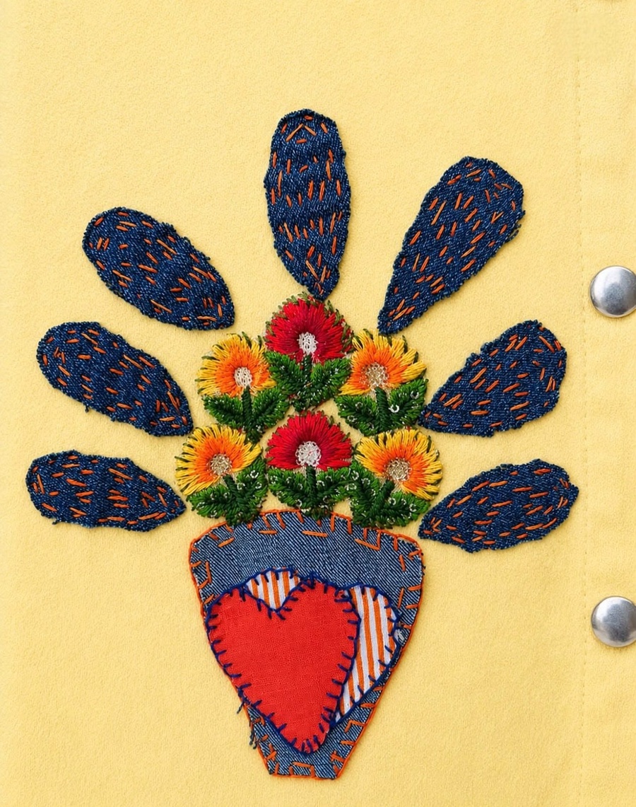 Yellow Hand-Appliqué Floral Two-Piece Set