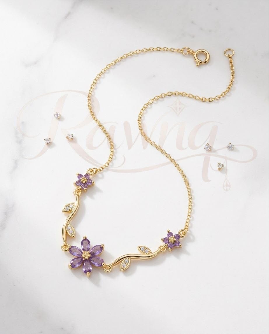 rawnq Gold Plated Stainless Steel Flower Cluster Vine Necklace for Women