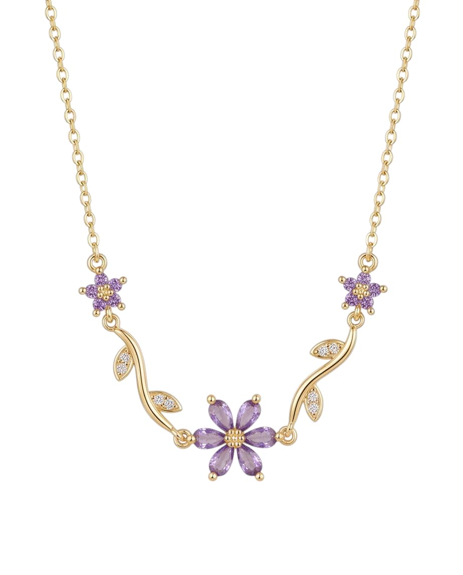 rawnq Gold Plated Stainless Steel Flower Cluster Vine Necklace for Women