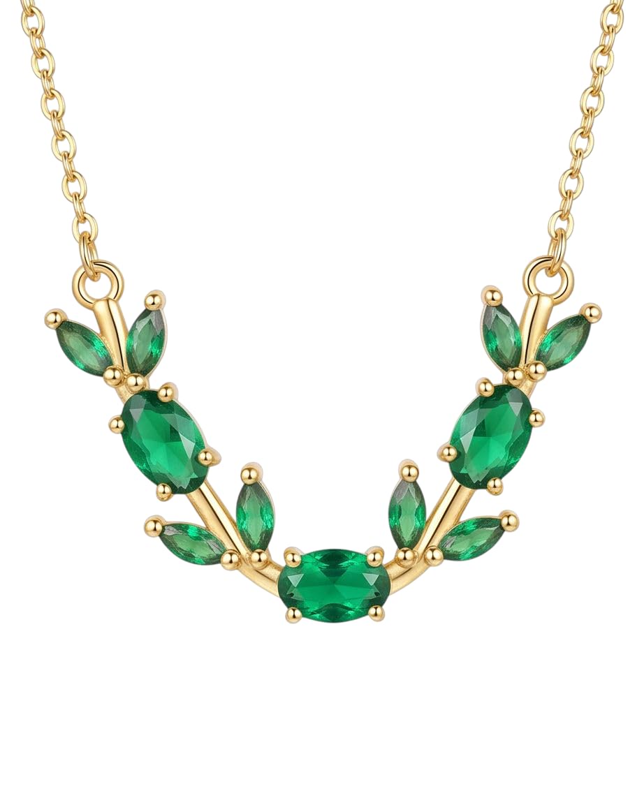 rawnq Gold Plated Stainless Steel Olive Branch Leaf Necklace for Women