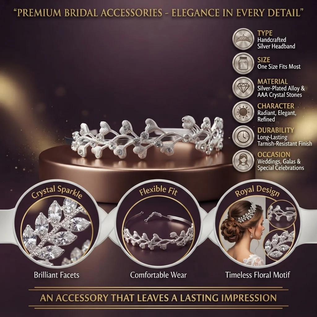 طوق شعر فضي بتصميم قلوب مرصعة بالفصوص (إكسسوار سهرة) - يُباع بالقطعة | متجر إطلالة