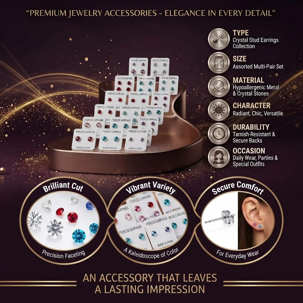 كارت حلقان أذن صغيرة ملونة مرصعة بالفصوص (Pierced Earrings) | متجر إطلالة