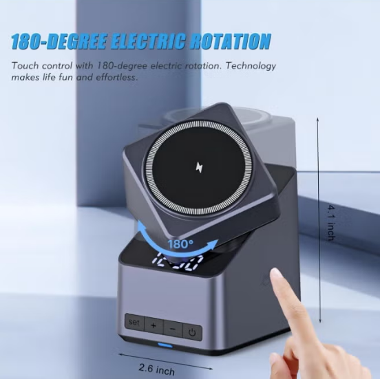 4-in-1 15W Magnetic Wireless Charging Station with Digital Alarm Clock & Watch Stand