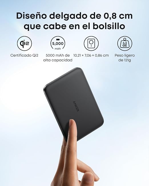Anker Nano Slim 5000mAh Magnetic Wireless Power Bank - Qi2 Certified 15W Fast Charging, 20W USB-C, Ultra-Thin Portable Charger for iPhone