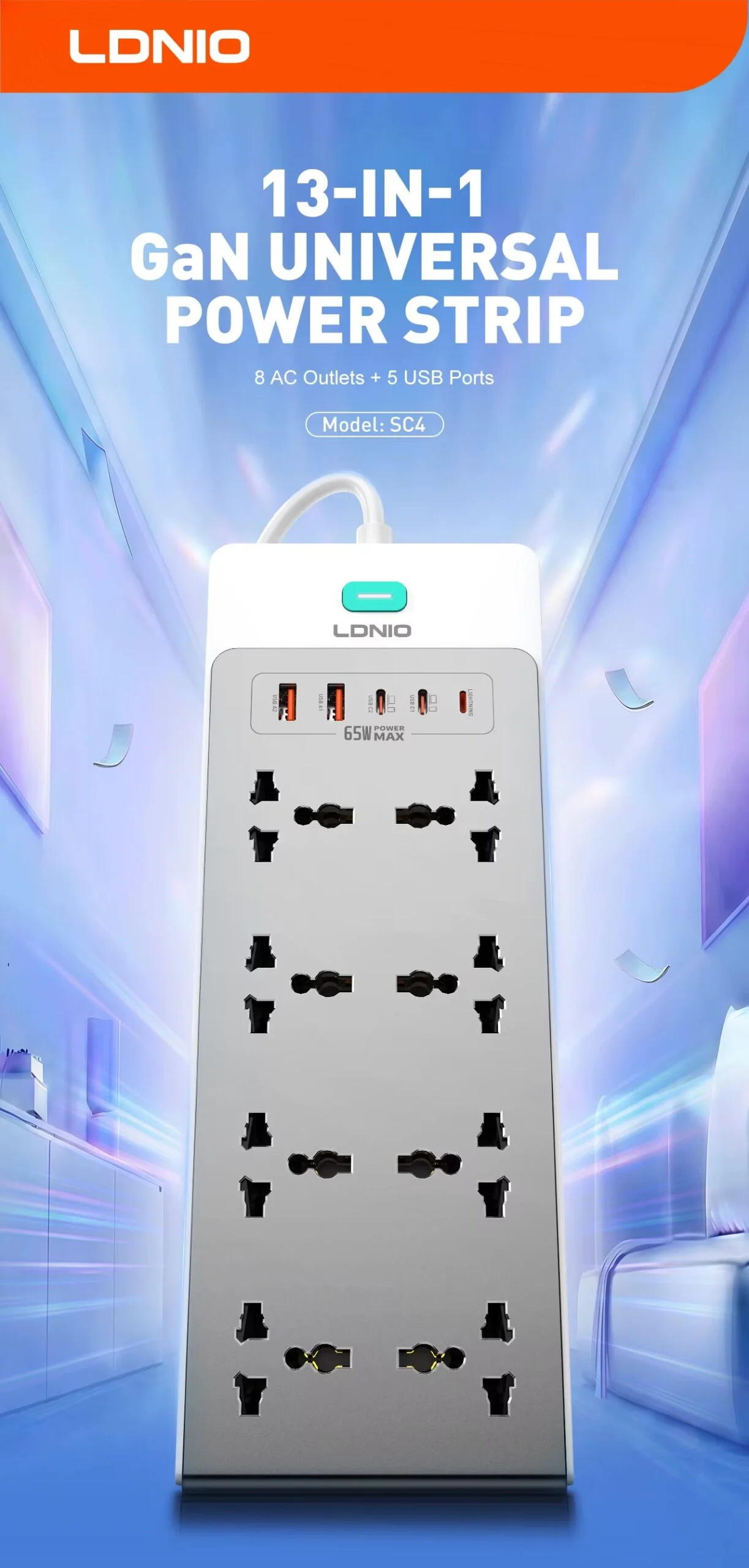 لدنيو مشترك SC4 طاقة متعدد الوظائف 13 في 1 مع 8 منافذ تيار متردد منفذي USB-C، ومنفذي USB-A
