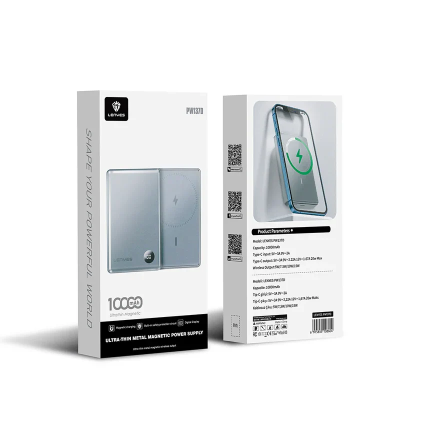 باور بانك لينيس ماج سيف -LENYES POWER BANK 10000mAH PW137D  (ضمان 12 شهر)
