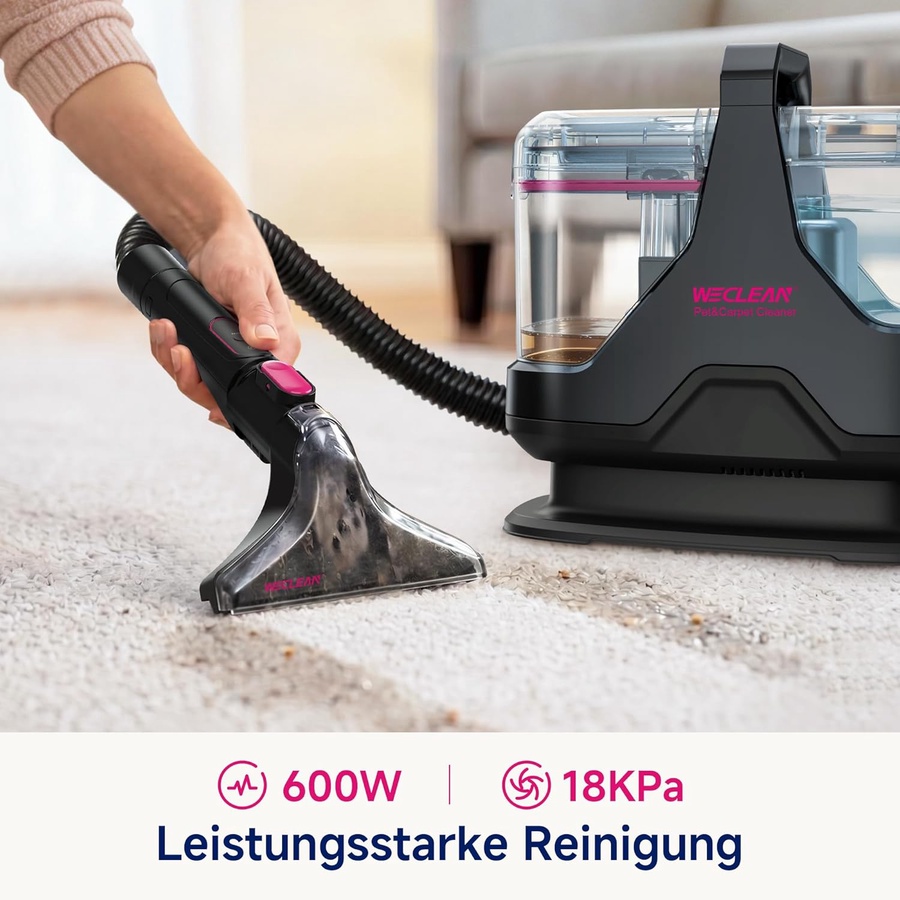 مكنسة غسيل السجاد والأنتريهات وي كلين C3 بقوة 600 وات – أسود/بينك | WECLEAN C3 Spot Cleaner