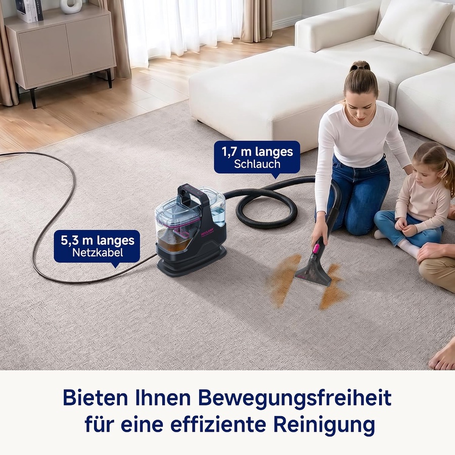 مكنسة غسيل السجاد والأنتريهات وي كلين C3 بقوة 600 وات – أسود/بينك | WECLEAN C3 Spot Cleaner