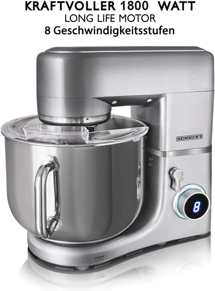 عجان كهربائي هاينريش 12 لتر احترافي 1800 وات ستانلس ستيل – 8 سرعات | Heinrich's Stand Mixer