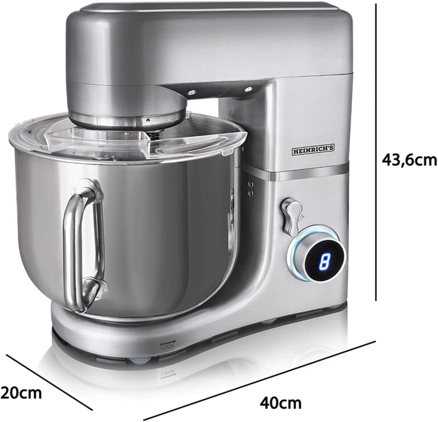 عجان كهربائي هاينريش 12 لتر احترافي 1800 وات ستانلس ستيل – 8 سرعات | Heinrich's Stand Mixer