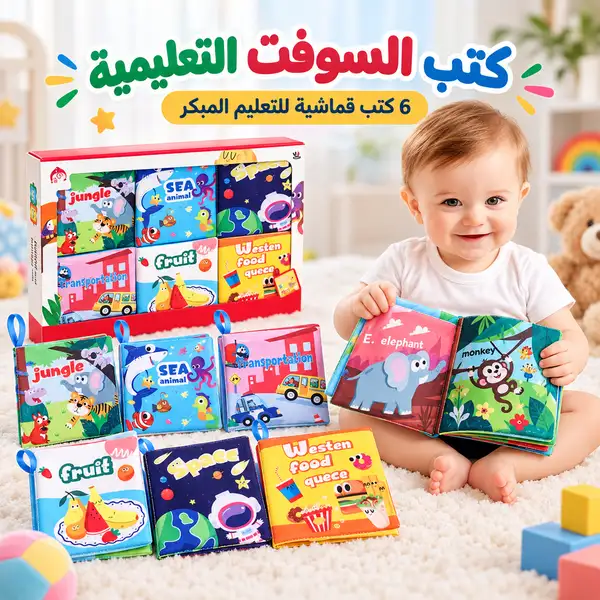 مجموعة 6 كتب قماشية تعليمية للأطفال