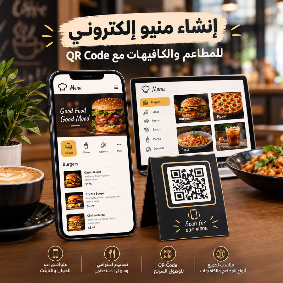 إنشاء منيو إلكتروني احترافي للمطاعم والكافيهات مع QR Code