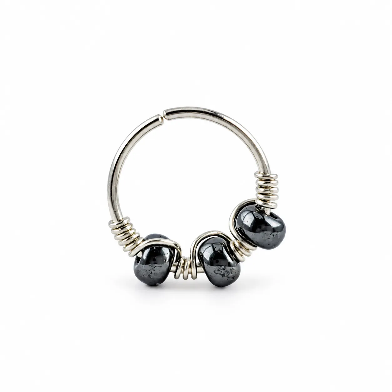 Silver Hoop with Three Magnetic Color beads