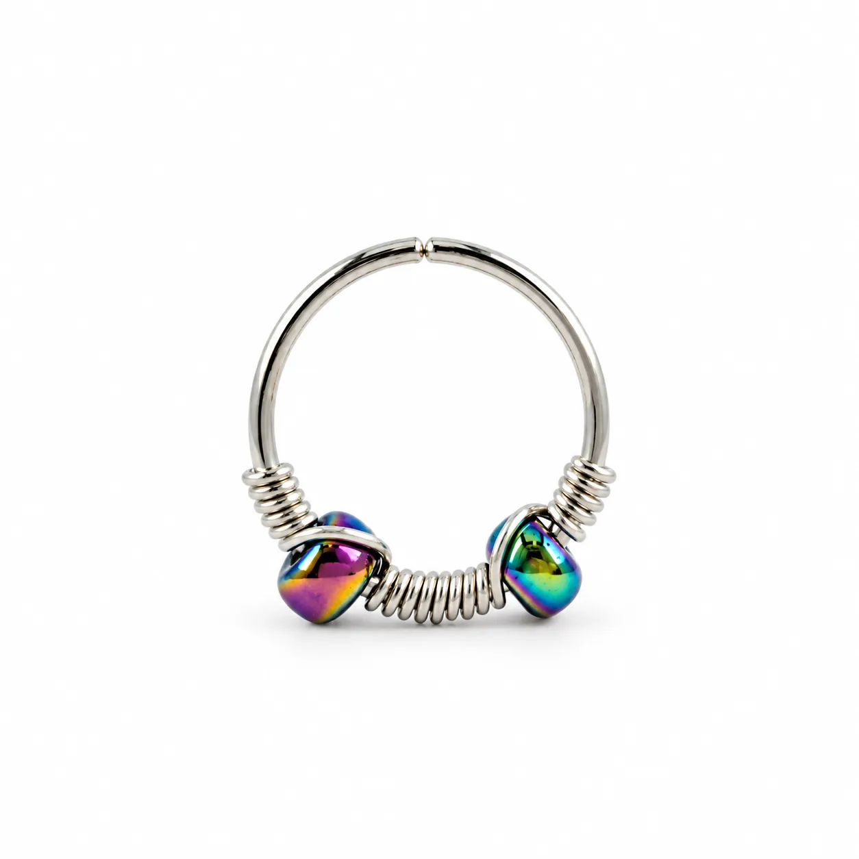 Silver Hoop with Two Multicolor beads
