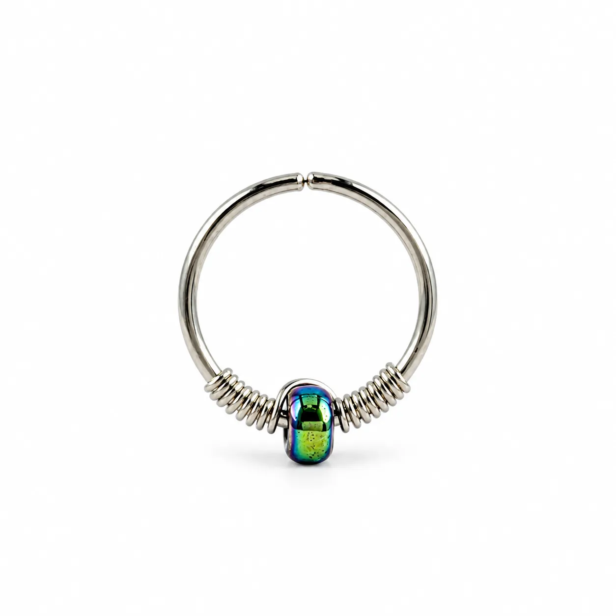 Silver Hoop with One Multicolor bead