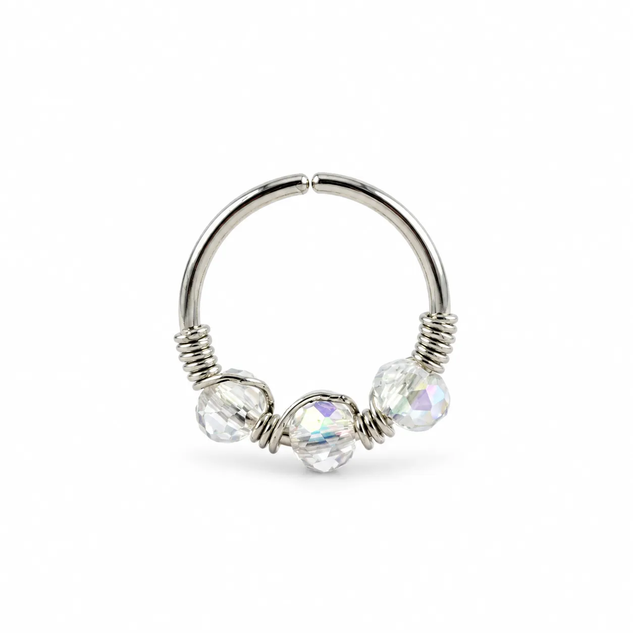 Silver Hoop with Crystal Moonstone beads