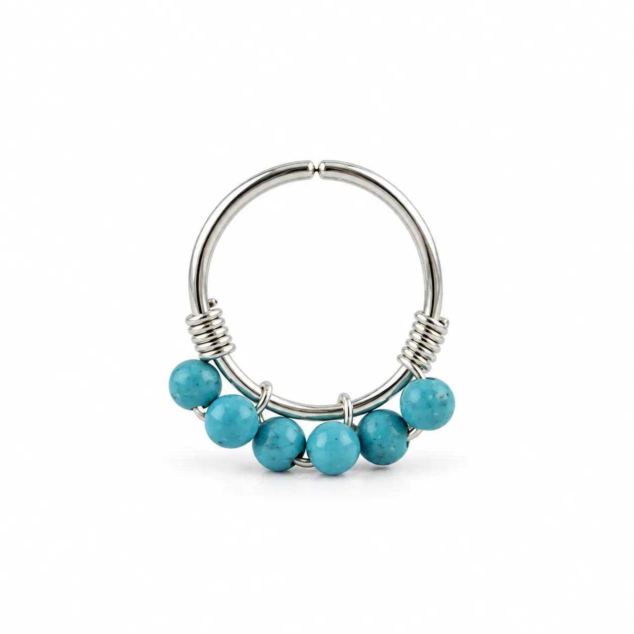 Silver Hoop with sextuple Fairouz beads