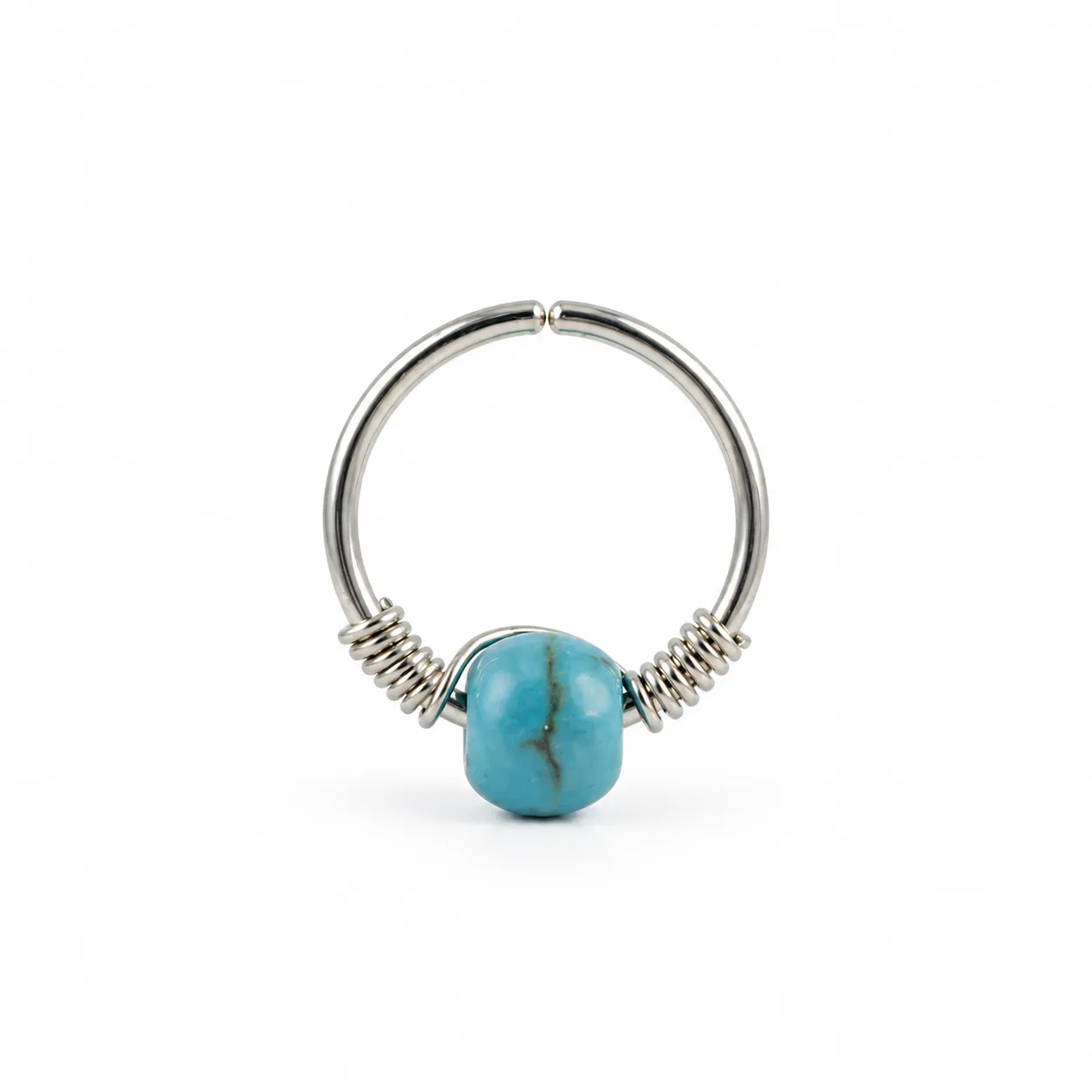 Silver Hoop with One Fairouz bead