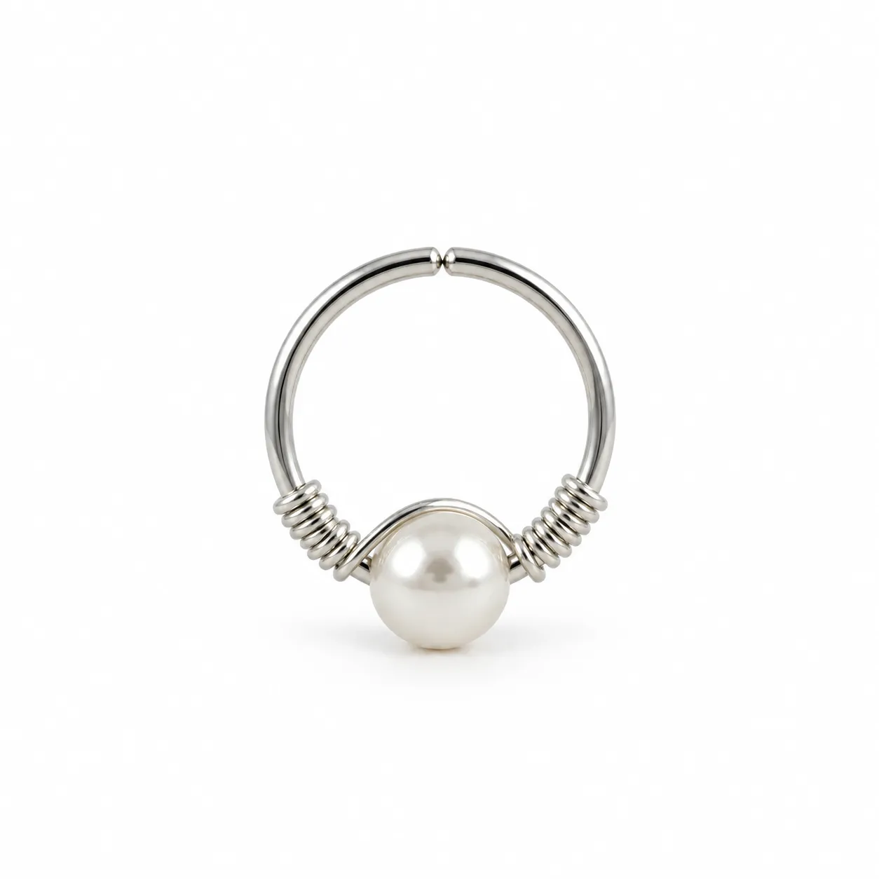 Silver Hoop with One Pearl bead