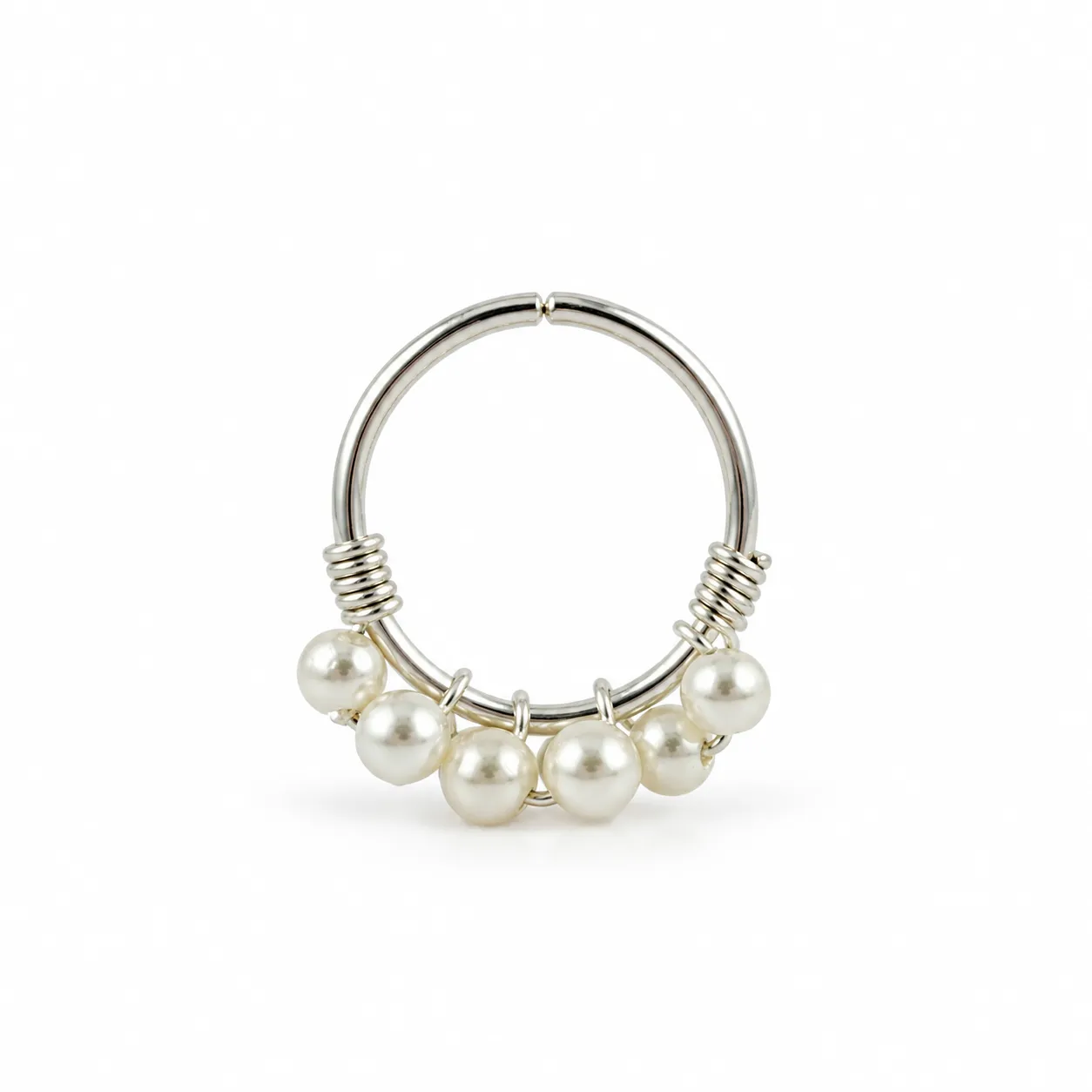 Silver Hoop with sextuple Pearl beads