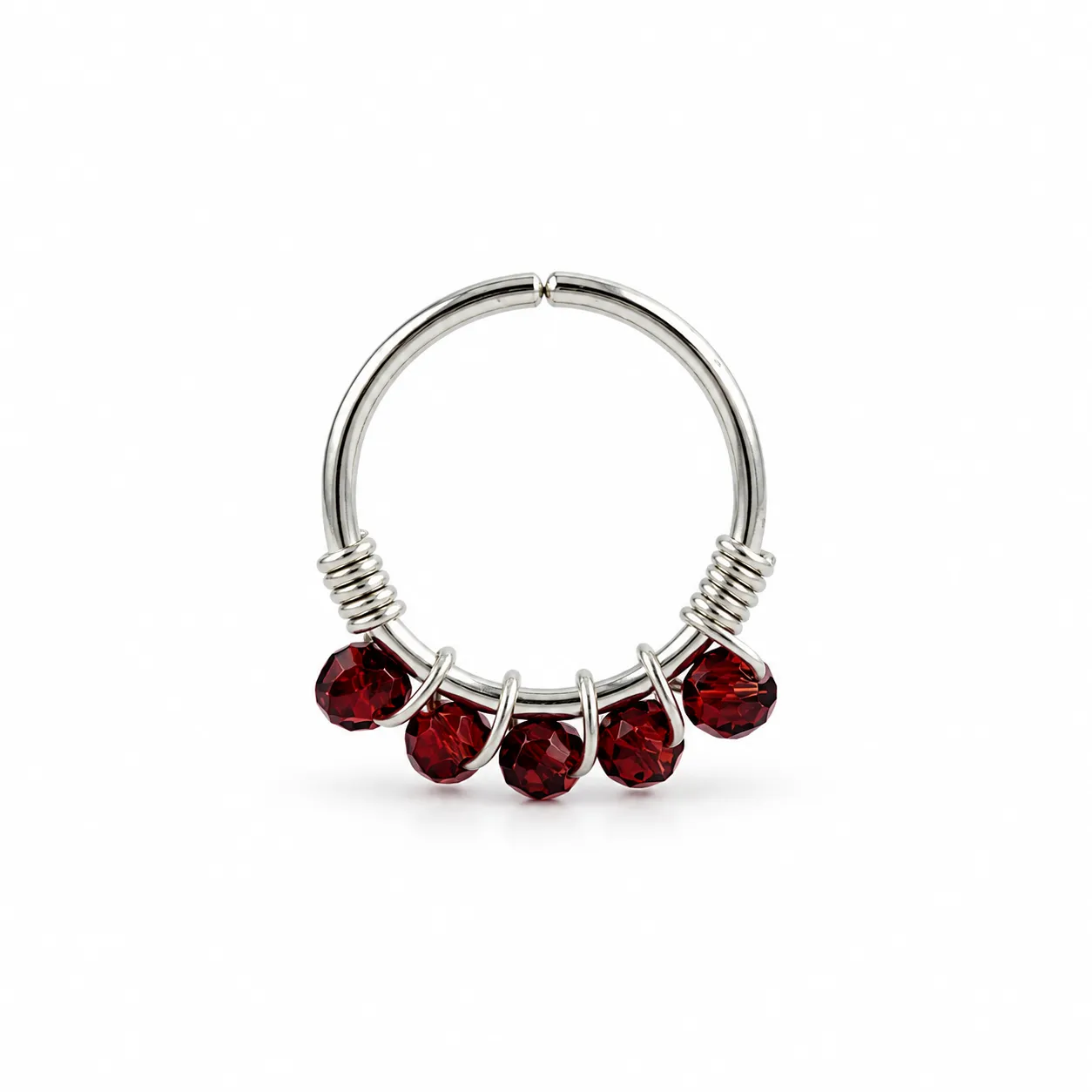 Silver Hoop with Red quint beads