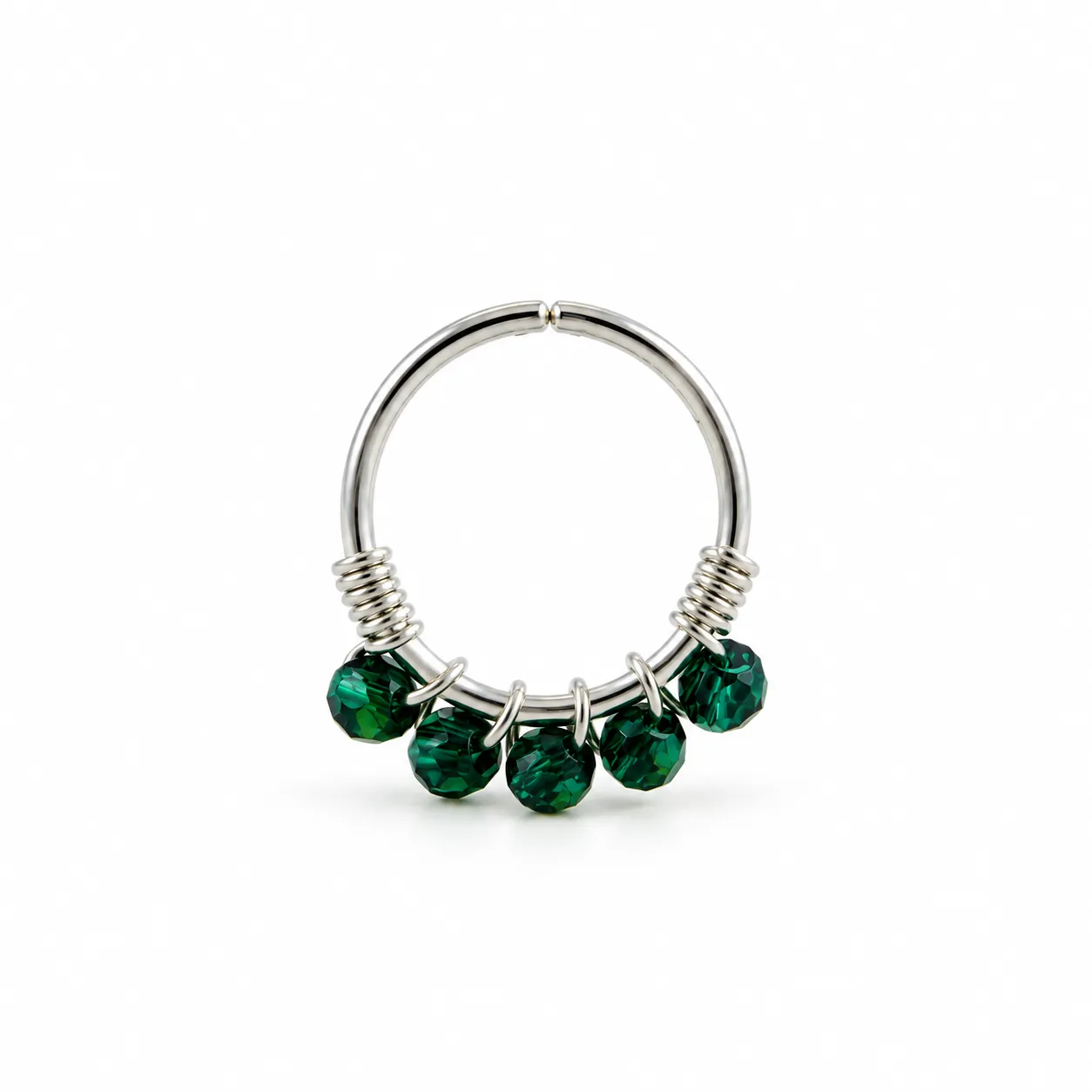 Silver Hoop with Green quint beads