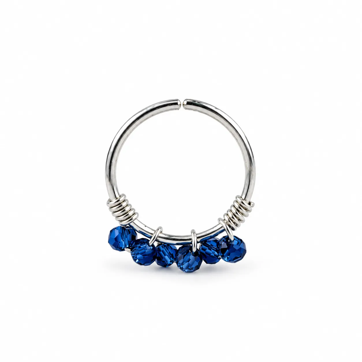 Silver Hoop with Blue sextuple beads