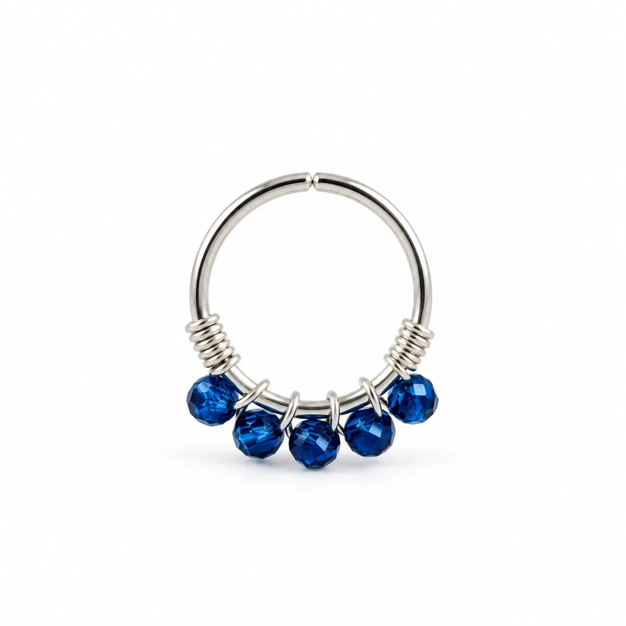 Silver Hoop with Blue quint beads