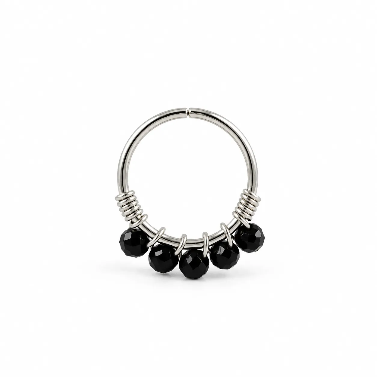 Silver Hoop with Black quint beads