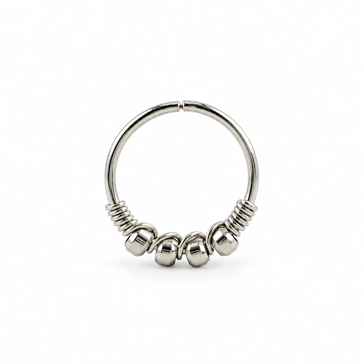 Silver Hoop with quad beads