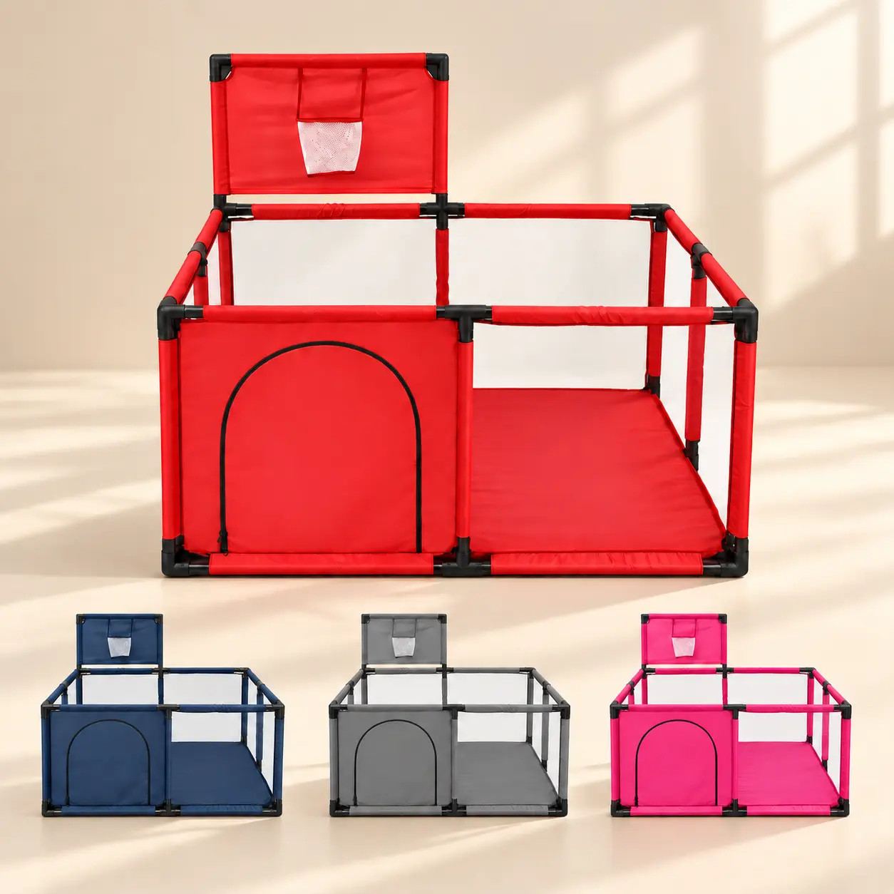 ساحة لعب مربعة بسلة | Square Baby Play Yard with Basketball Hoop