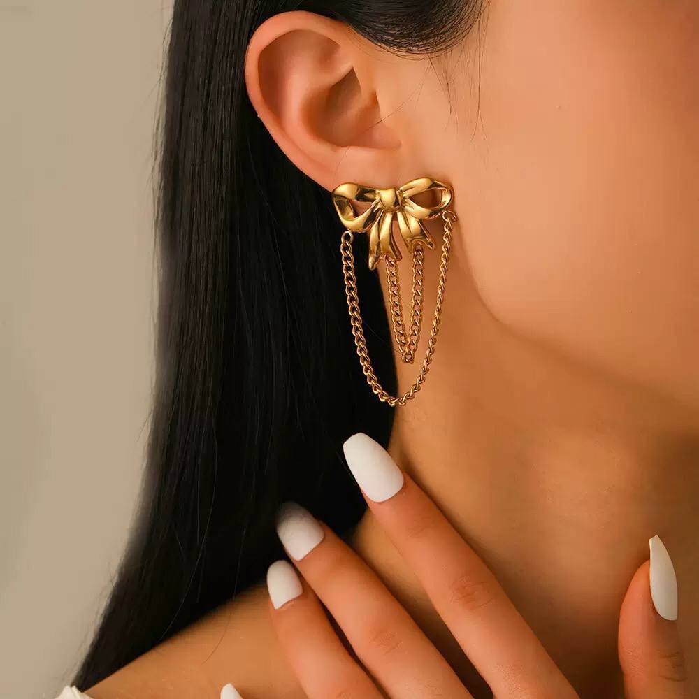 Golden Bow Stud Earrings