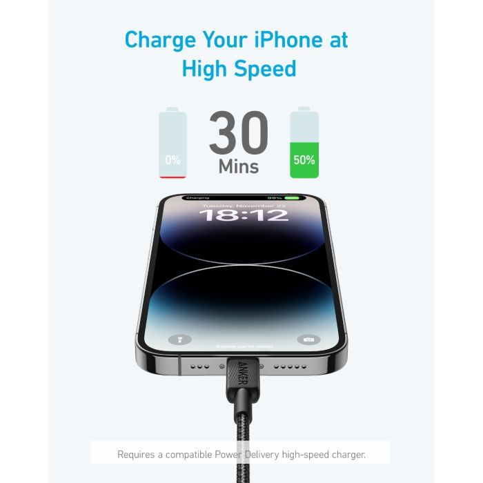 Type C to Lightning Cable Braided 0.9m by Anker