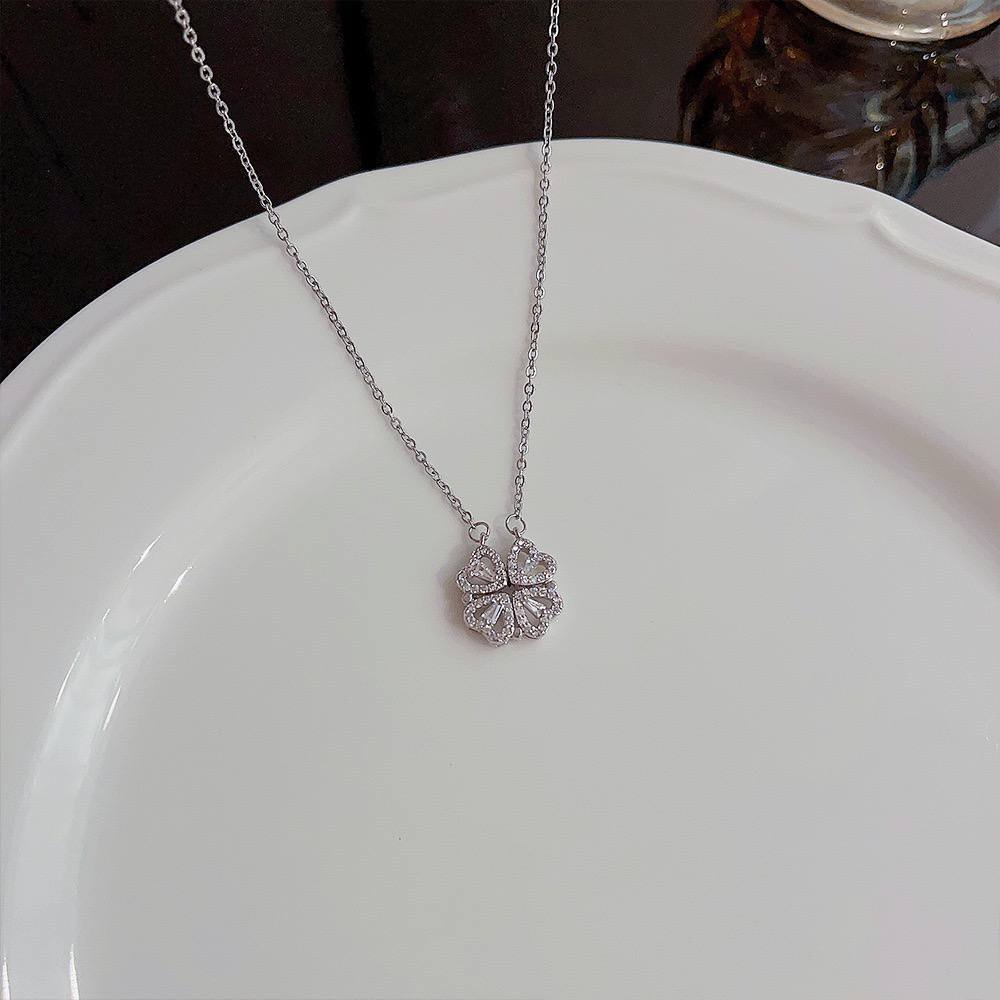 gold clover flower & four-heart necklace