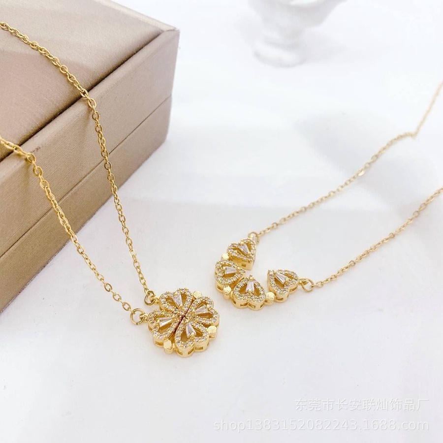  gold clover flower & four-heart necklace