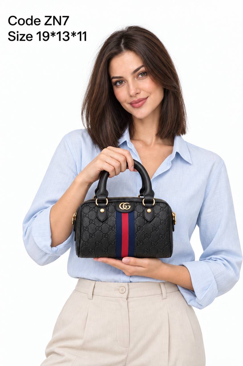 Gucci Ophidia Mini Boston Bag Embossed Leather Black