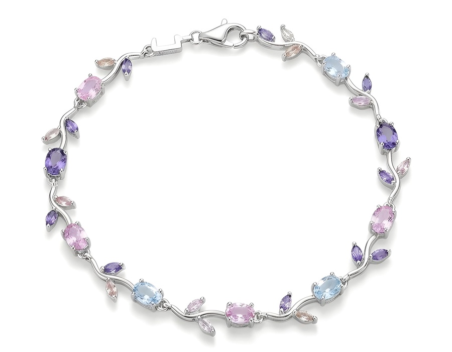 rawnq Silver Plated Stainless Steel Pastel Crystal Leaf Vine Bracelet for Women