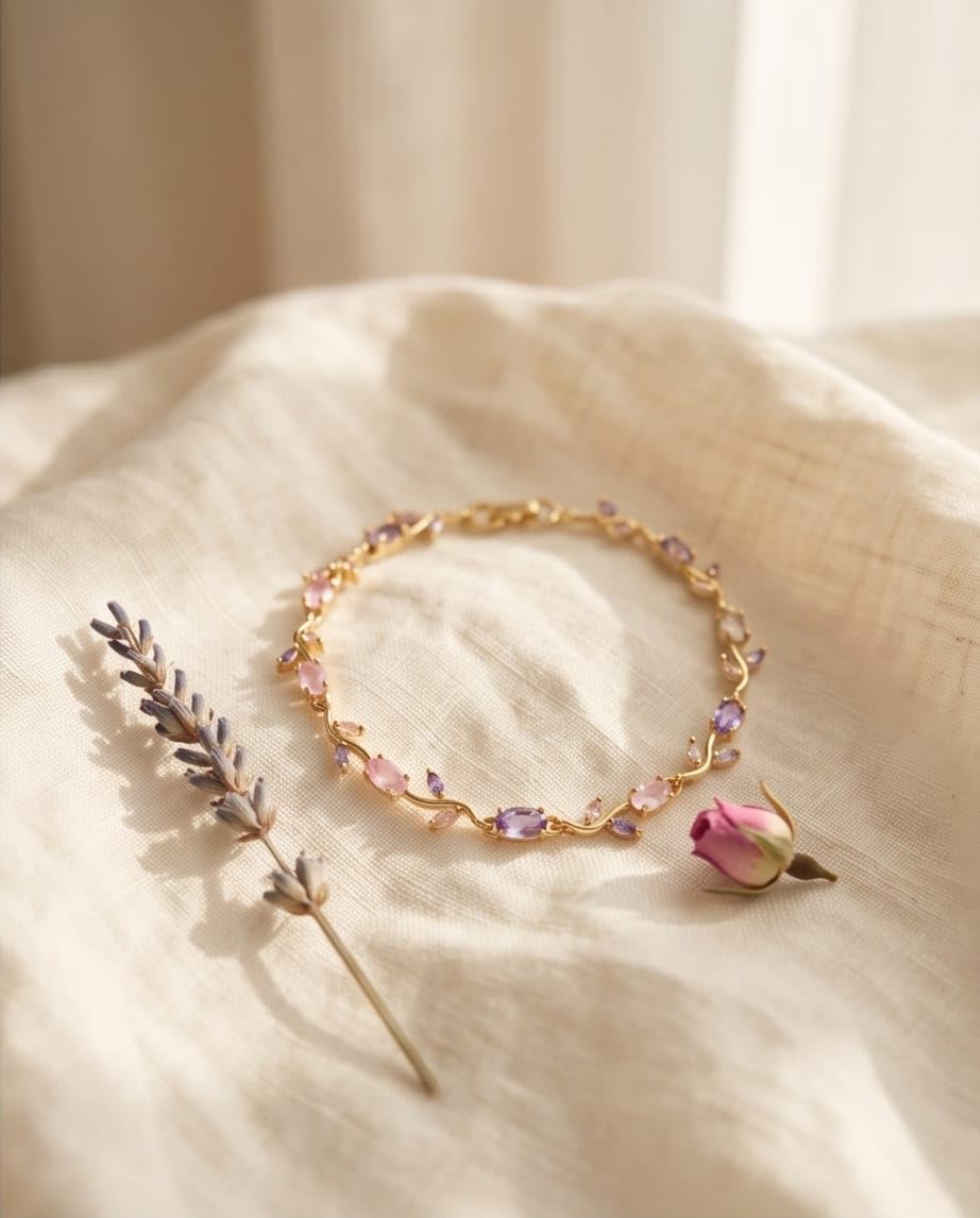 rawnq Plated Stainless Steel Multicolor Pink Purple Cubic Zirconia Bracelet for Women