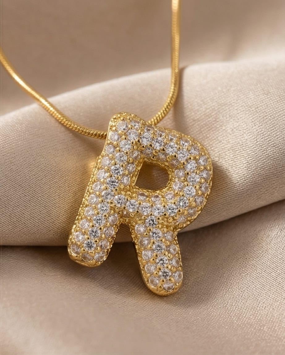  RAWNQ Stainless Steel Initial Letter (R) Necklace for Women & Girls – Gold Plated 