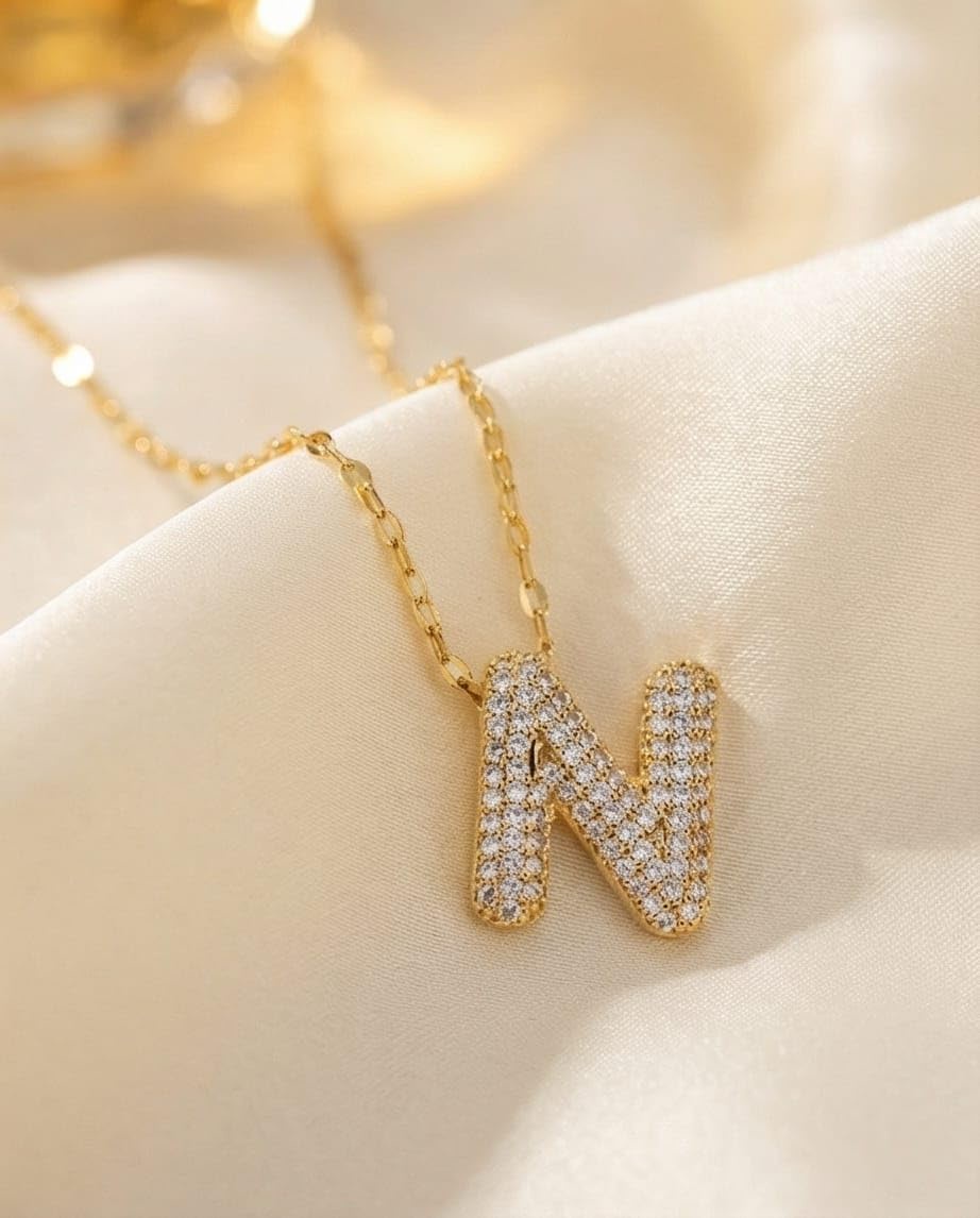  RAWNQ Stainless Steel Initial Letter (N) Necklace for Women & Girls – Gold Plated 