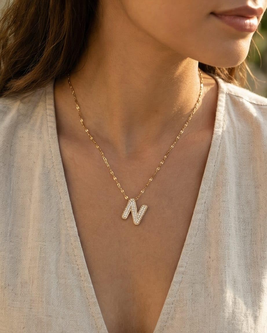  RAWNQ Stainless Steel Initial Letter (N) Necklace for Women & Girls – Gold Plated 