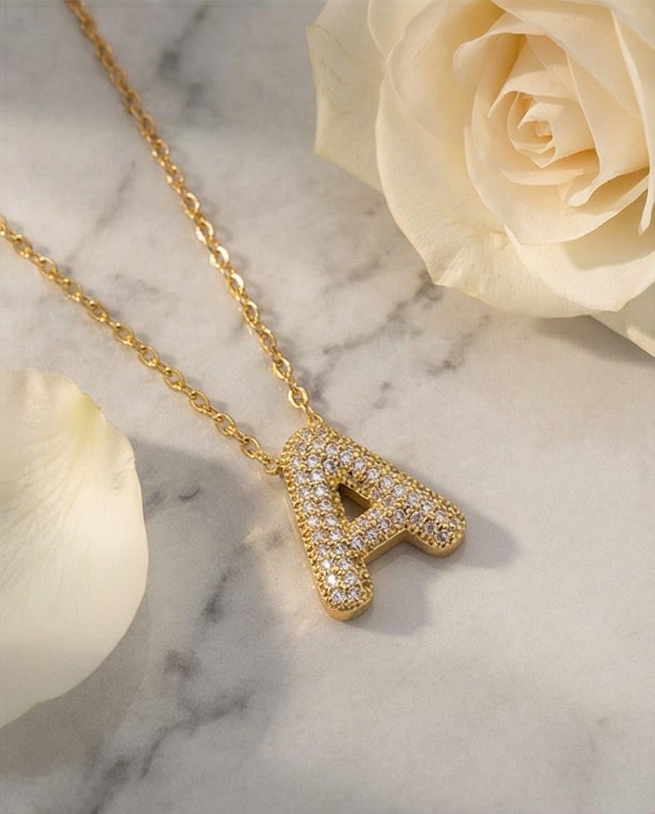  RAWNQ Stainless Steel Initial Letter (A) Necklace for Women & Girls – Gold Plated 
