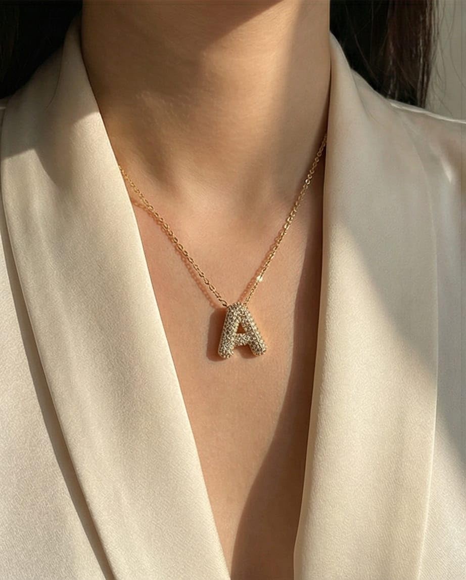  RAWNQ Stainless Steel Initial Letter (A) Necklace for Women & Girls – Gold Plated 
